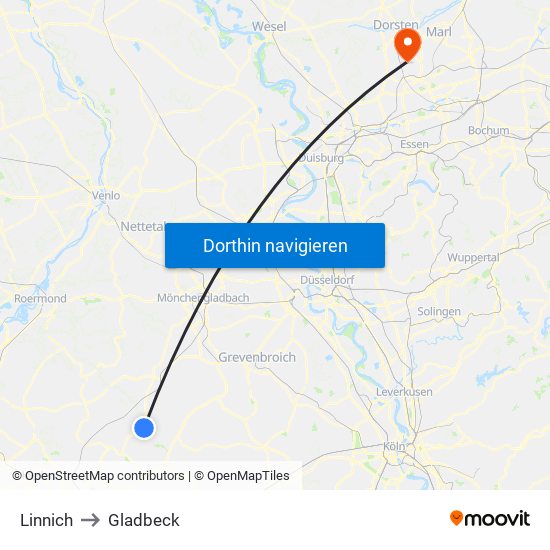 Linnich to Gladbeck map