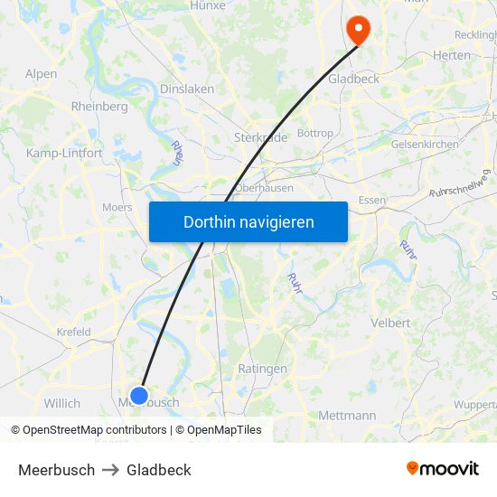 Meerbusch to Gladbeck map