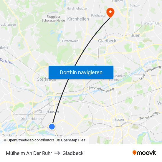 Mülheim An Der Ruhr to Gladbeck map