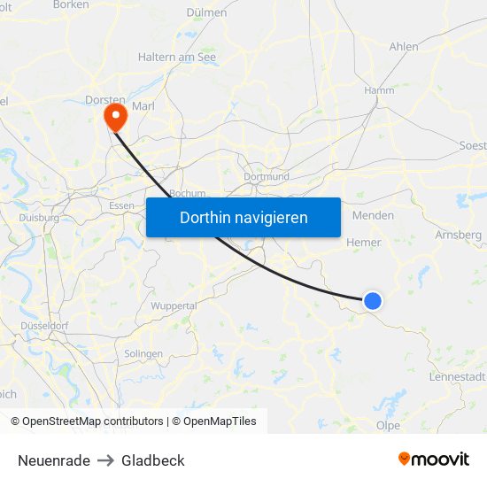 Neuenrade to Gladbeck map