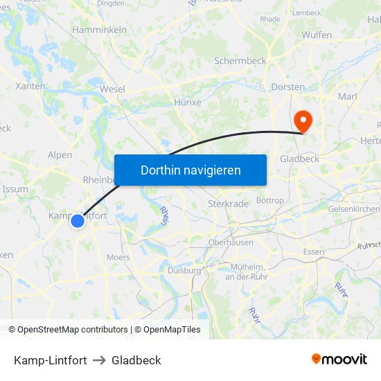 Kamp-Lintfort to Gladbeck map