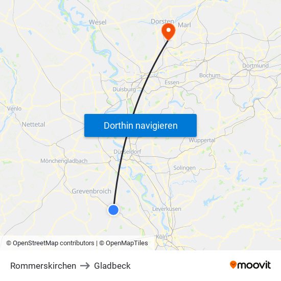 Rommerskirchen to Gladbeck map