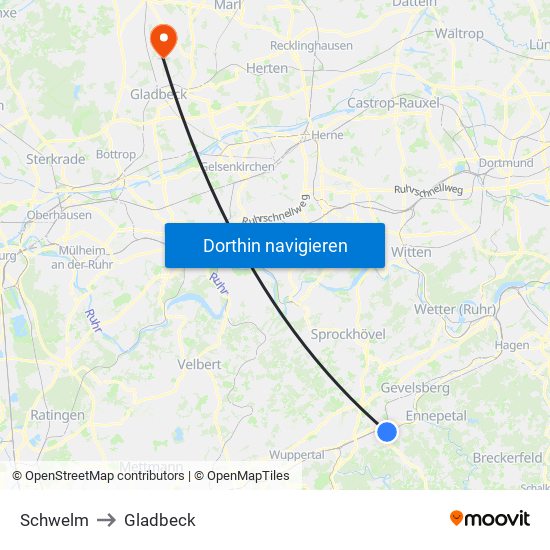 Schwelm to Gladbeck map