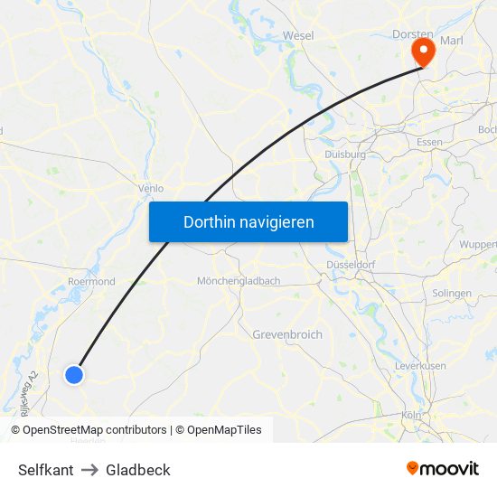 Selfkant to Gladbeck map