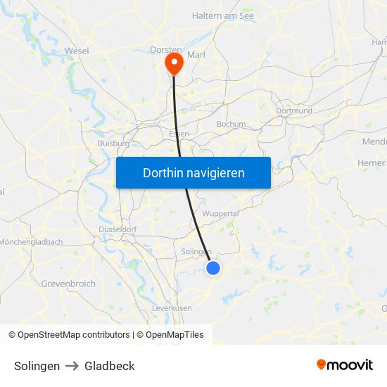 Solingen to Gladbeck map