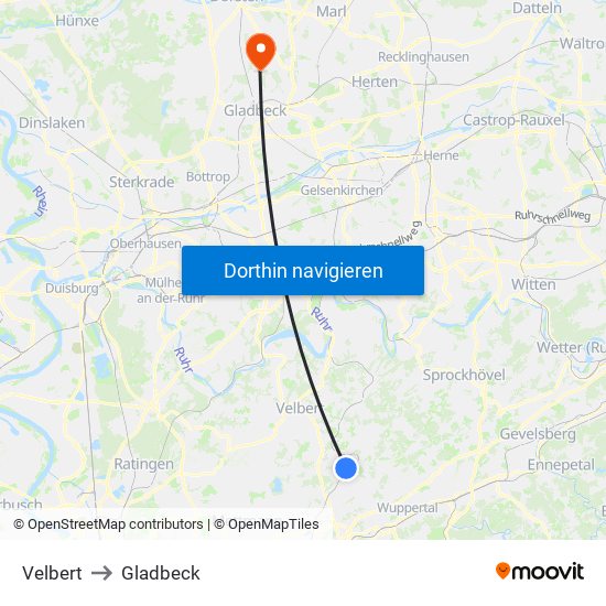 Velbert to Gladbeck map