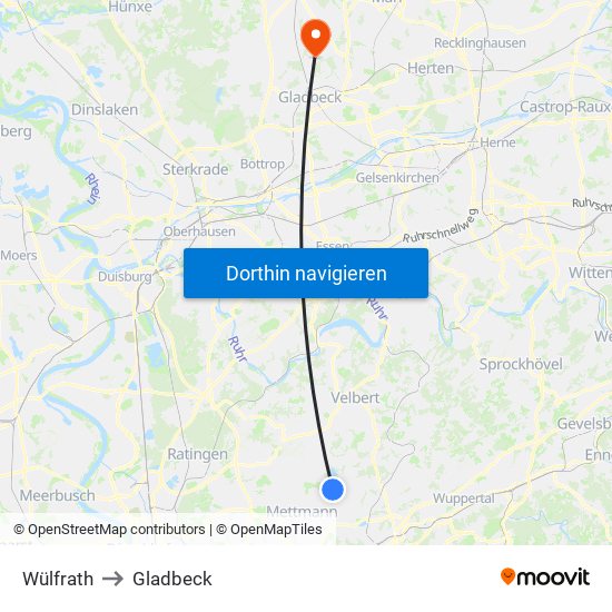 Wülfrath to Gladbeck map