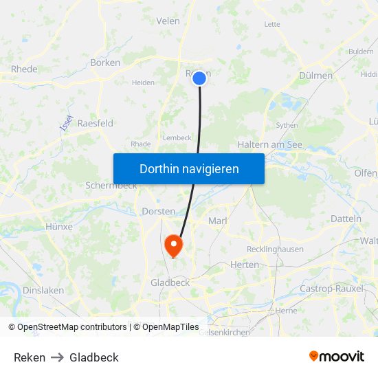 Reken to Gladbeck map