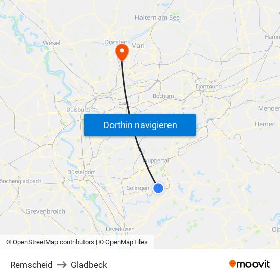 Remscheid to Gladbeck map
