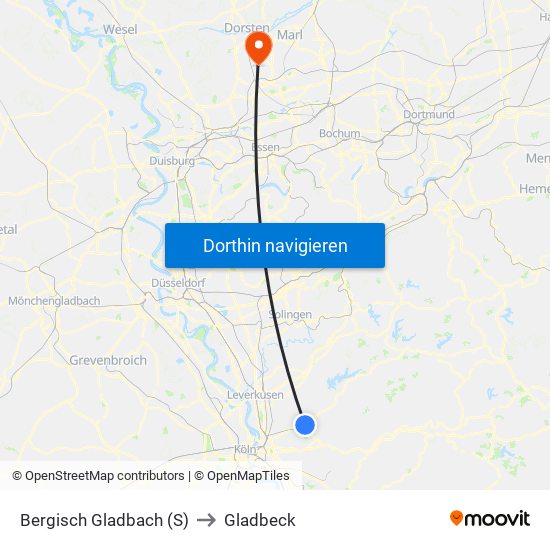 Bergisch Gladbach (S) to Gladbeck map