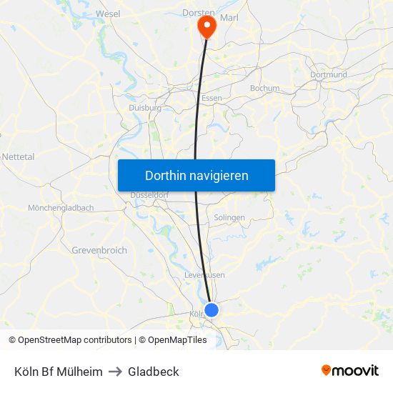 Köln Bf Mülheim to Gladbeck map