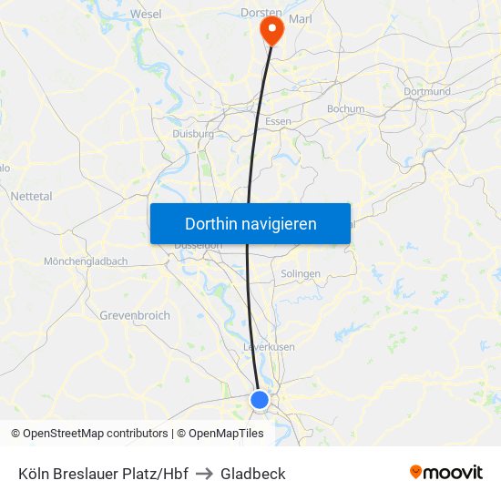 Köln Breslauer Platz/Hbf to Gladbeck map