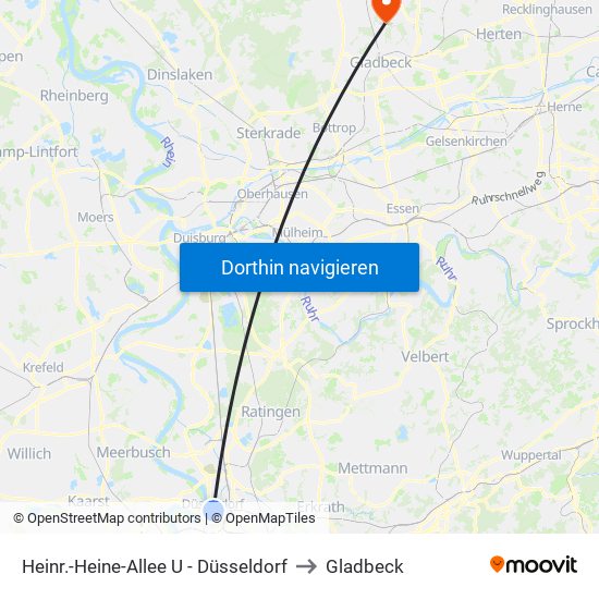 Heinr.-Heine-Allee U - Düsseldorf to Gladbeck map