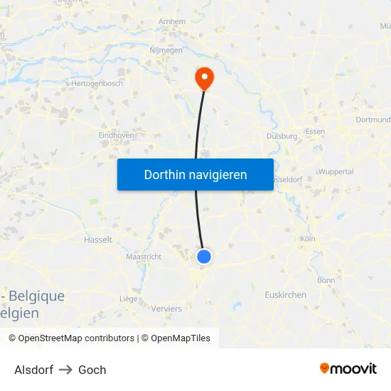 Alsdorf to Goch map