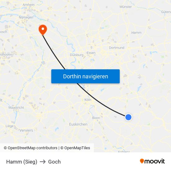 Hamm (Sieg) to Goch map