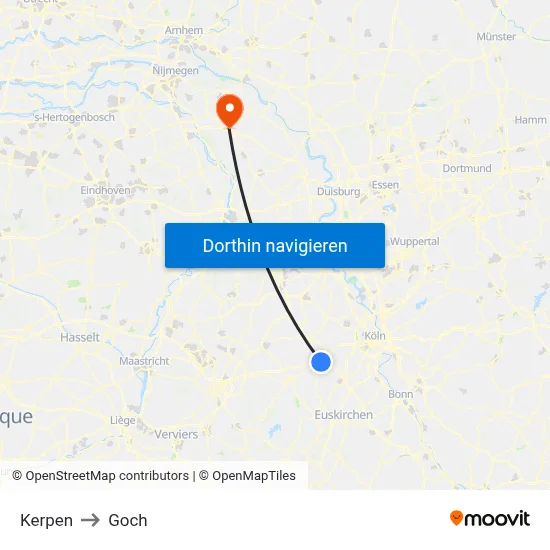 Kerpen to Goch map