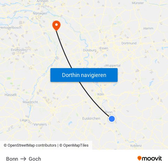 Bonn to Goch map