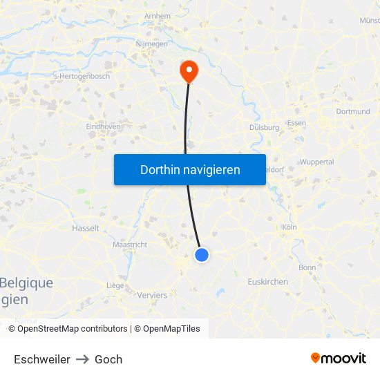 Eschweiler to Goch map