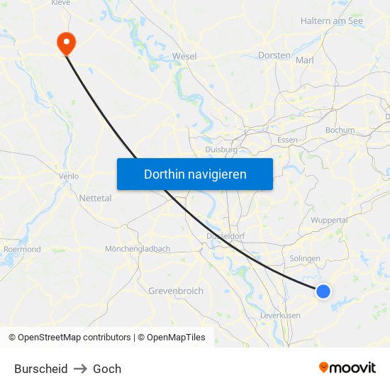 Burscheid to Goch map