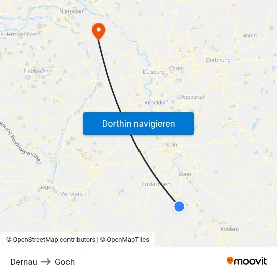 Dernau to Goch map