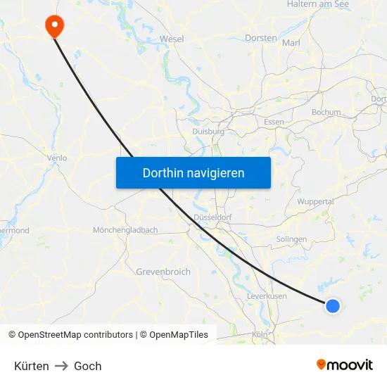 Kürten to Goch map