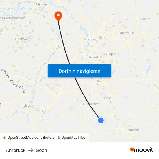 Ahrbrück to Goch map