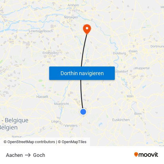 Aachen to Goch map