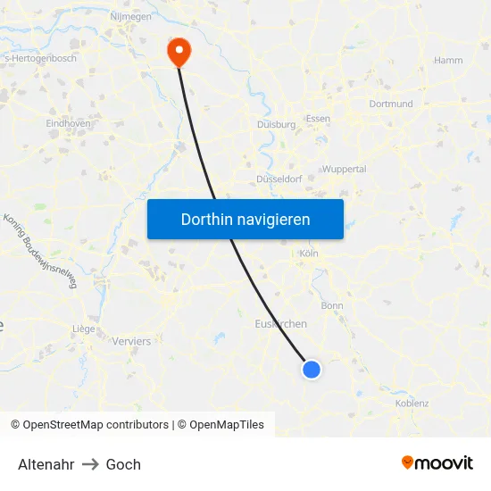 Altenahr to Goch map
