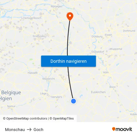 Monschau to Goch map