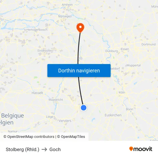 Stolberg (Rhld.) to Goch map