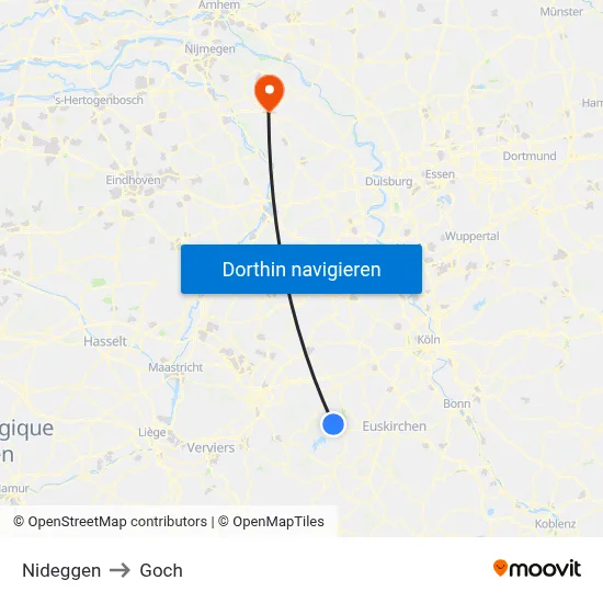 Nideggen to Goch map