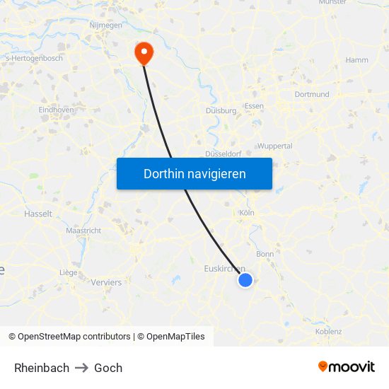 Rheinbach to Goch map