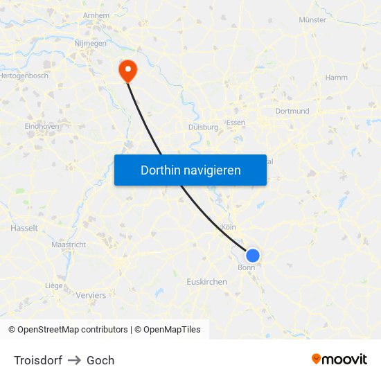 Troisdorf to Goch map
