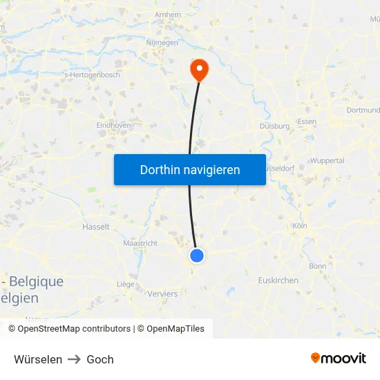 Würselen to Goch map