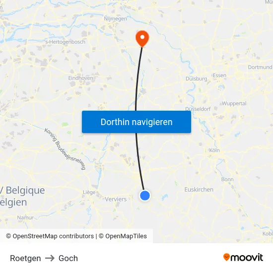 Roetgen to Goch map