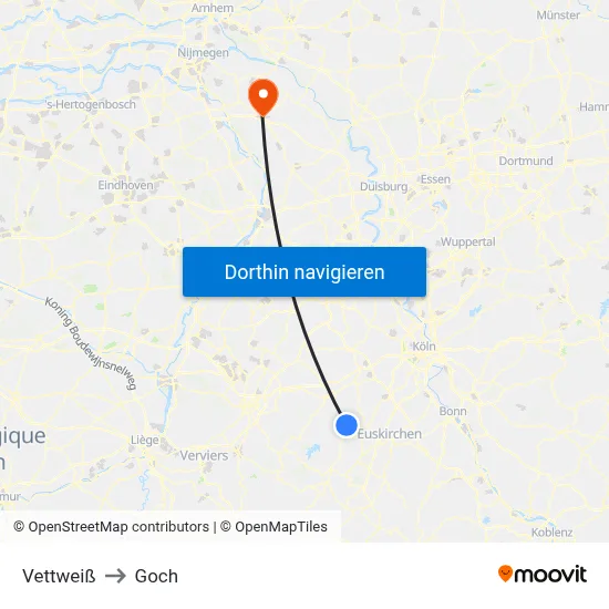 Vettweiß to Goch map