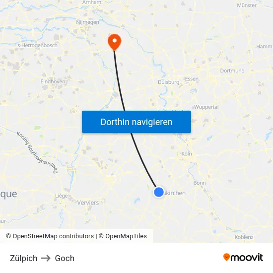 Zülpich to Goch map