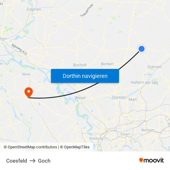 Coesfeld to Goch map