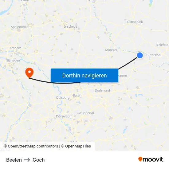 Beelen to Goch map