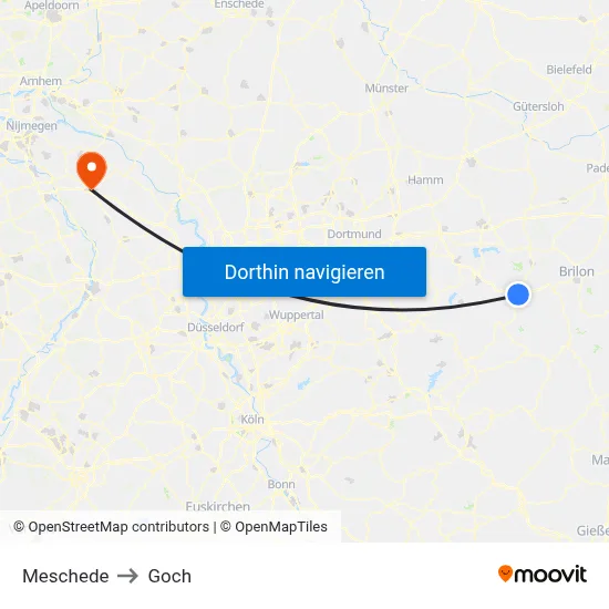 Meschede to Goch map