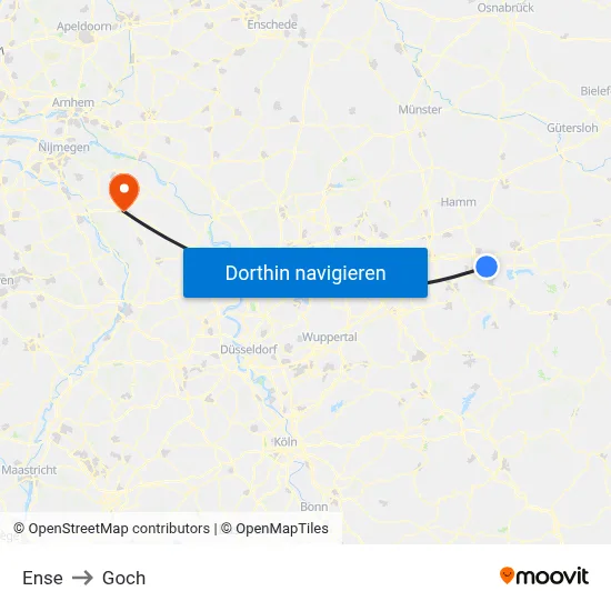 Ense to Goch map