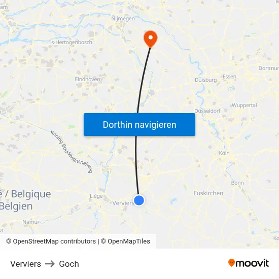Verviers to Goch map