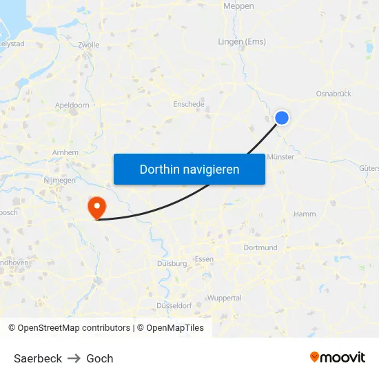 Saerbeck to Goch map