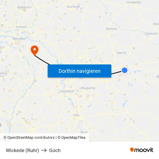 Wickede (Ruhr) to Goch map