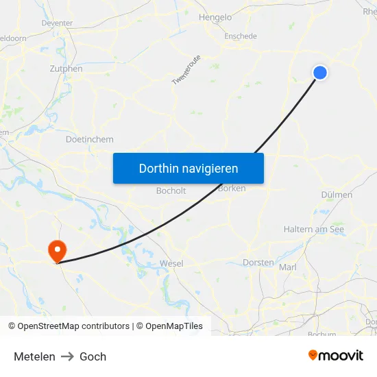 Metelen to Goch map