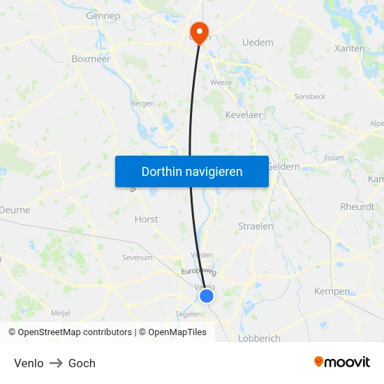 Venlo to Goch map