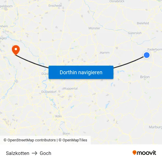 Salzkotten to Goch map