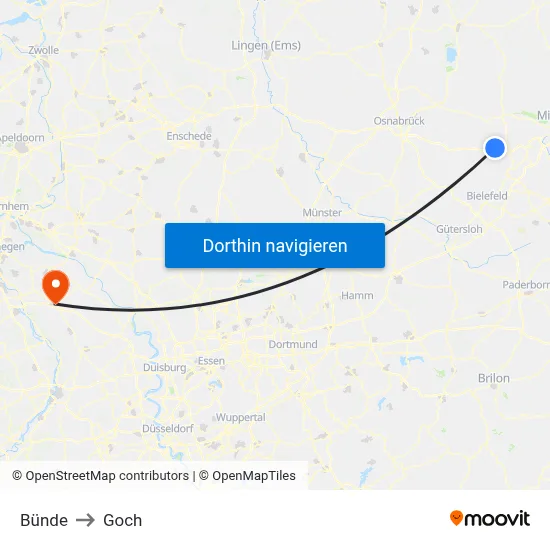 Bünde to Goch map