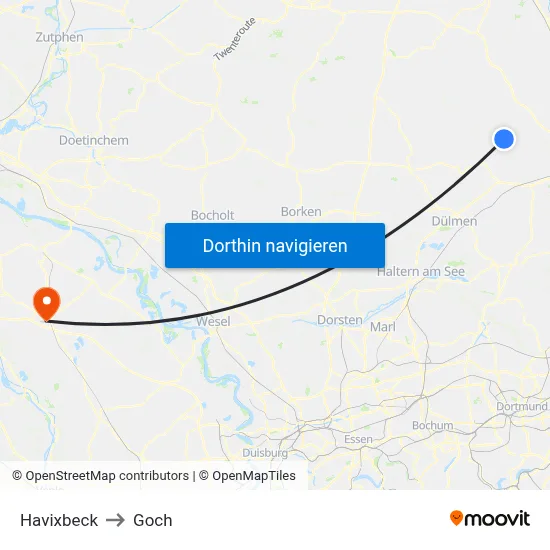 Havixbeck to Goch map
