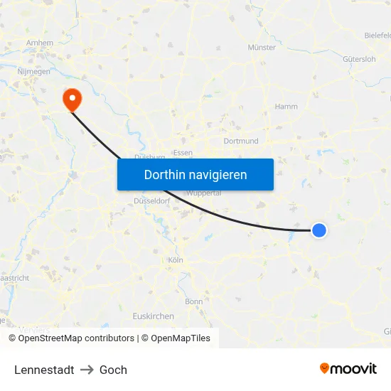 Lennestadt to Goch map